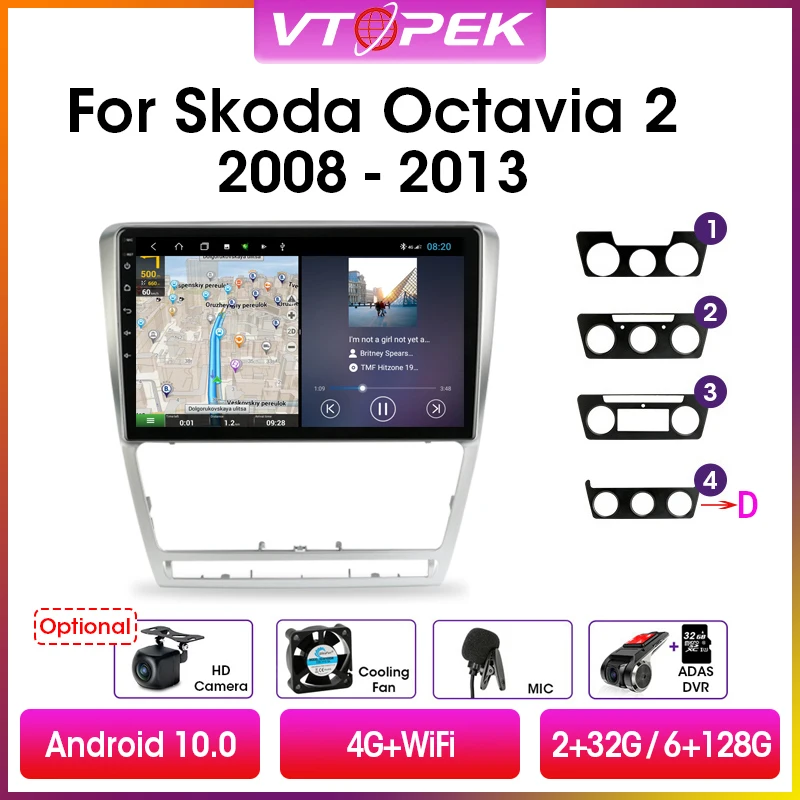 Vtopek 2din Android 10.0 Car Radio Multimedia Video Player GPS Navigation For Volkswagen SKODA Octavia 2 A5 2007-2014 Head Unit