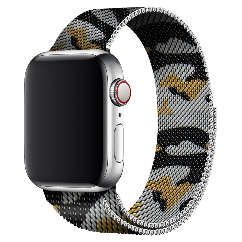 

Yellow Camouflage Milanese Loop Band Sport For Iwatch Series 4 40mm 44mm Wristband Metal Strap For Apple Watch Series 2 42mm 38