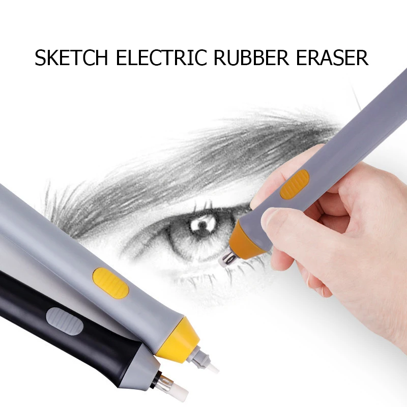 Black/Gray Electric Eraser With Refill Cute Electronic Pencil Rubber For Kids Painting Drawing Stationery Office School Supplies