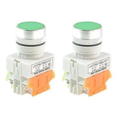 

2 Pcs Round Green Cap 1NO 1NC Non Locking Push Button Switch AC 660V 10A
