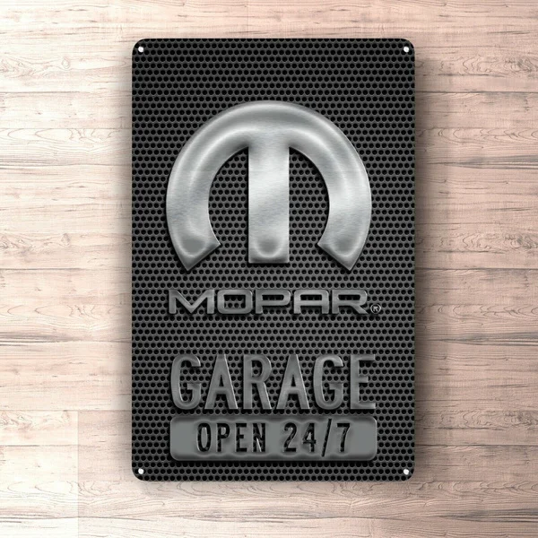 Плоский металлический плакат жестяной знак (не 3D)-Mopar открытый гараж 24/7 для гаража