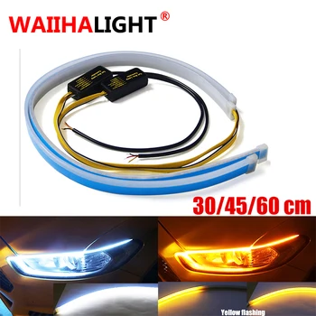 

2x Ultrafine DRL 30 45 60cm Daytime Running Light Flexible Soft Tube Guide Car LED Strip White Red Turn signal Yellow Waterproof