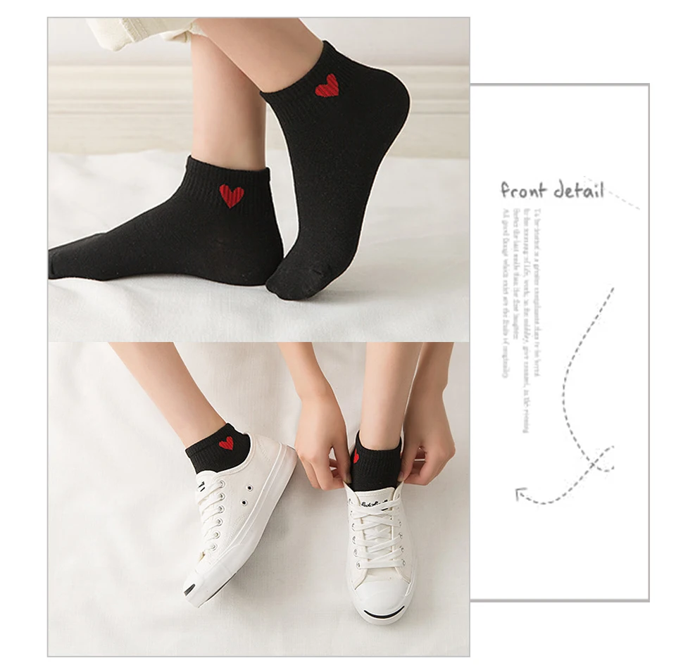 Manoswe Comfortable Heart Shape Woman White Short Socks Casual Breathable Girl Cotton Boat Socks Female Ankle Colorful 4 Pairs