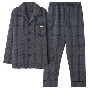 

Winter Thick Warm Mens Clip Cotton Pajamas Set Striped Pijama Men Long Sleeve Turn-down Collar Cardigan Male Plus Size Sleepwear