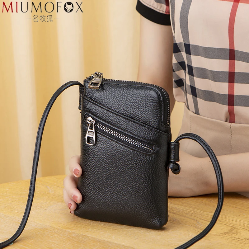 Ladies Pure Real Genuine Leather Mobile Phone Card Coin Cross Body Shoulder Bag 