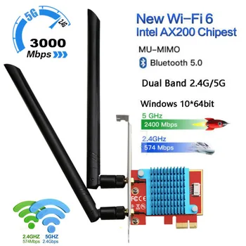 

Wireless 5G 2400Mbps PCI-E 1X WiFi 6 802.11ax Network Card For Intel AX200 NGFF M.2 Bluetooth 5.0 AX200NGW Adapter 2.4G/5G Band