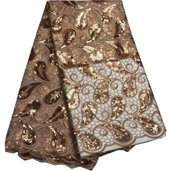 

(5yards/pc) soft French lace champagne gold African net lace fabric with sequins embroidery high quality for party dress POL71