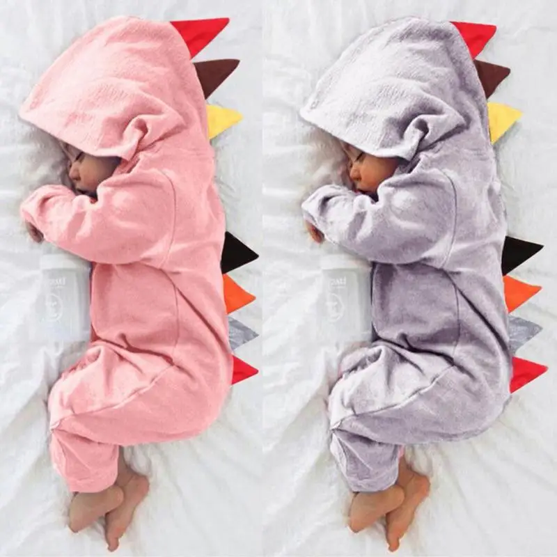 

Baby Hooded Clothes Newborn Infant Baby Boy Girls Dinosaur Style Patchwork Romper Jumpsuit Playsiut Children's Suit ropa bebe