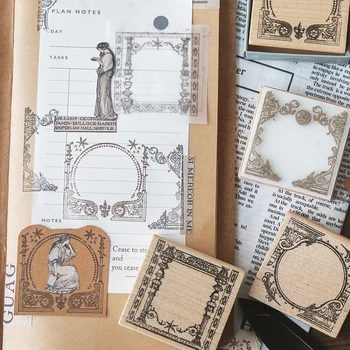 

Vintage European Label Stamp Multi-function Wood Stamp Planner Wooden Rubber Stamp DIY Scrapbooking Cards Decoration Embossing