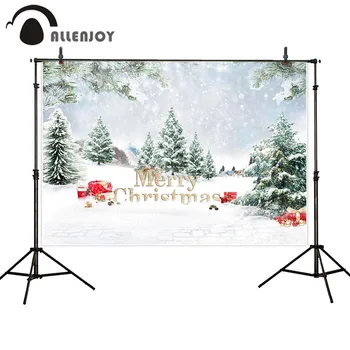 

Allenjoy Winter New Year Photocall Banner Forest Tree Merry Christmas Background Cloth Winter Wonderland Festival Party Supplies