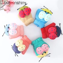 BalleenShiny Детские утолщенные божьи коровки Мультяшные перчатки шнурки Холтер Дети теплые вязаные варежки для мальчиков и женские перчатки зима