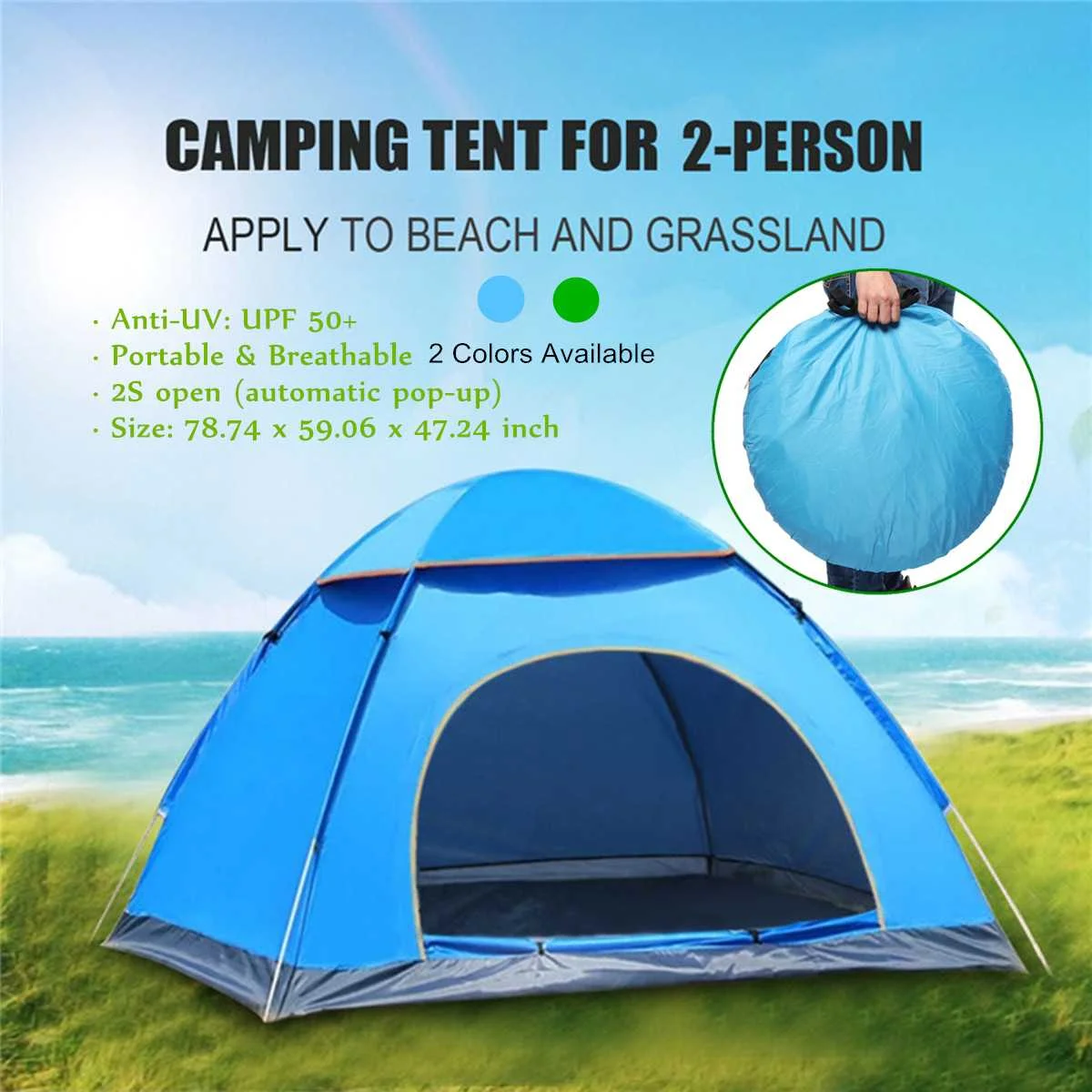 Automatic Pop Up Instant Portable Outdoors Quick Cabana Beach Tent 2-3 Person 