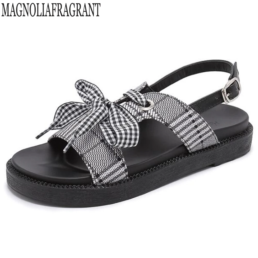 

summer 2020 New thick bottom Roman sandals female Plaid open toe flat with wild breathable womens shoes sandalia feminina hy263