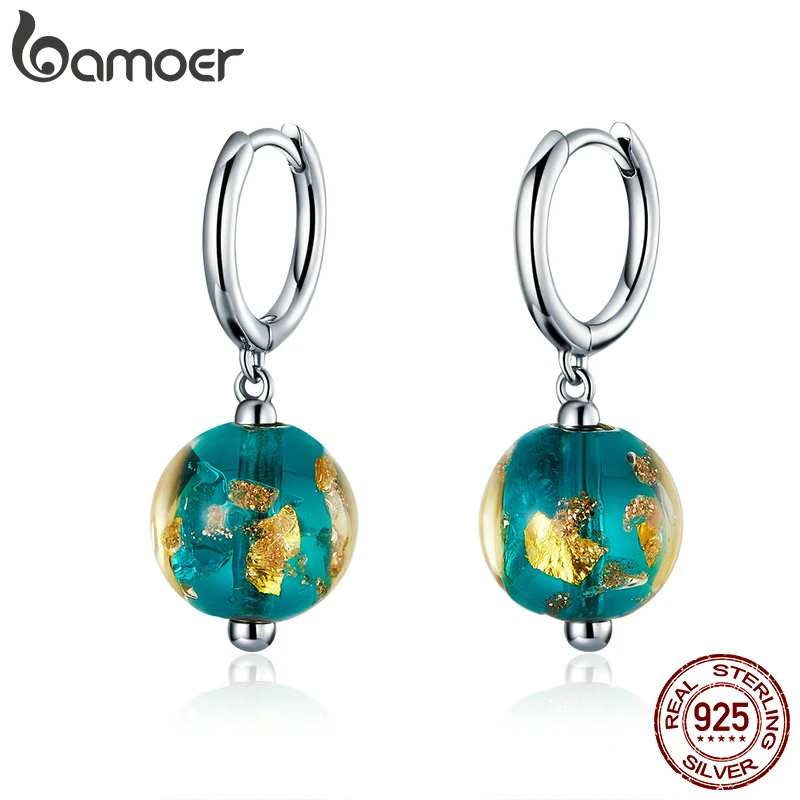 bamoer GXE817 925 Silver Fantastic Dream Retro Ball Round Drop Earrings Clear Glass Gift Jewelry Original Design Dangle | Украшения и