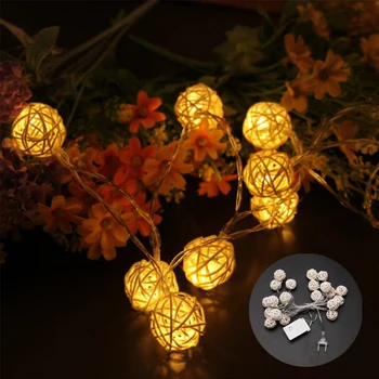 

3.5M 20LED Warm&White Light String Wedding Sepak Takraw Rattan Balls Nightlight Garland Holiday Lighting For Fairy Party Deco