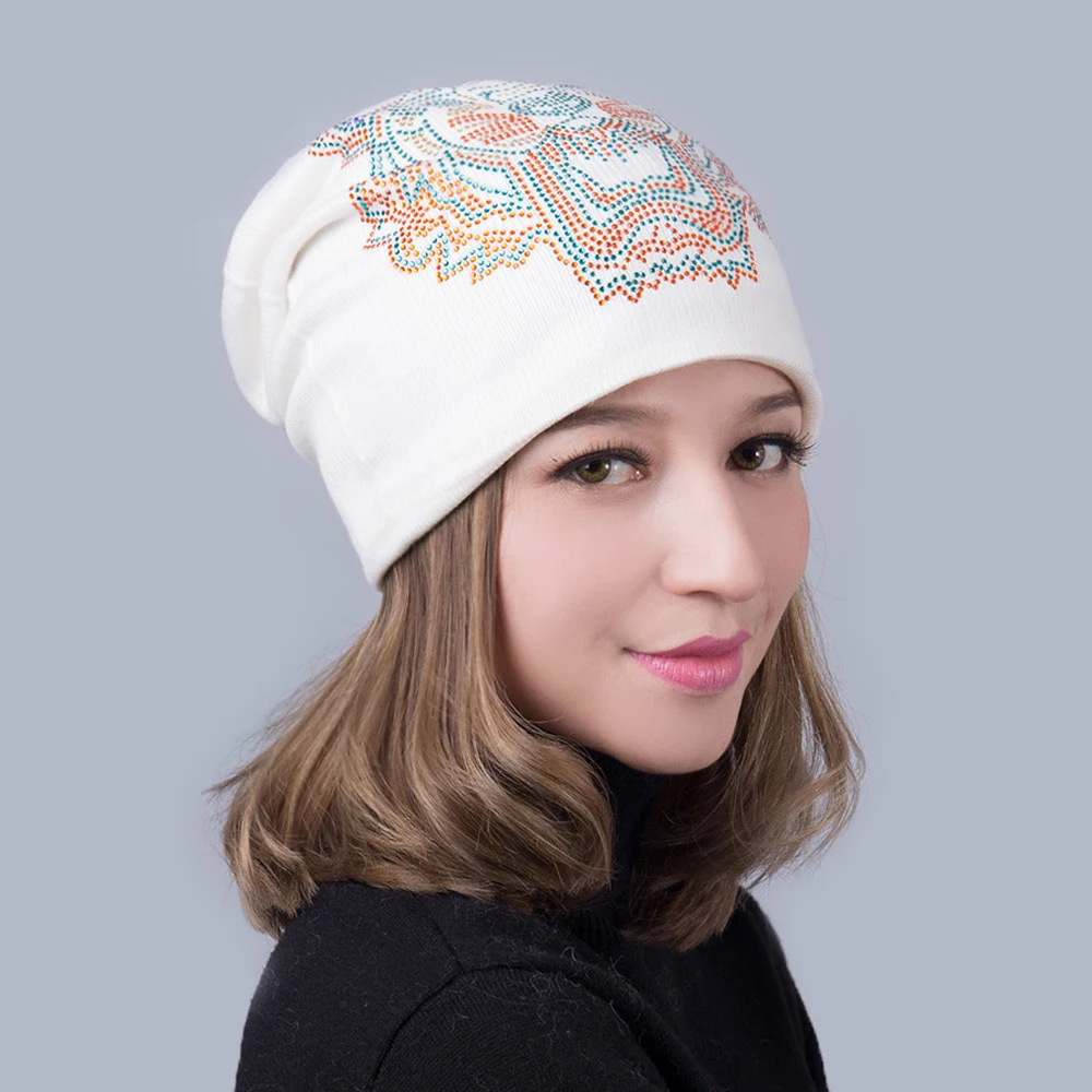 

Slouchy Beanie Women Hat Winter Knit Autumn Warm Tiger Rhinestone Skiing Outdoor Accessory For Girl Teenagers