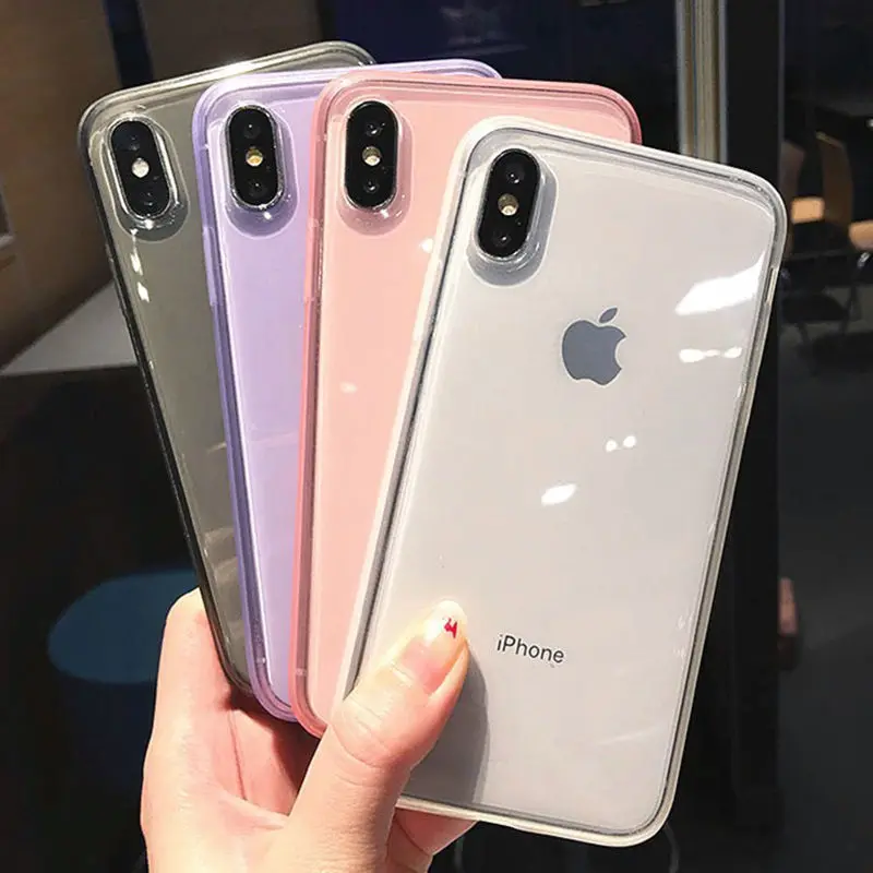 

Fashion colorful Transparent Anti-shock Frame Phone Case For iPhone X XS XR XS Max 8 7 6 6S Plus Soft TPU Protection Back Cover