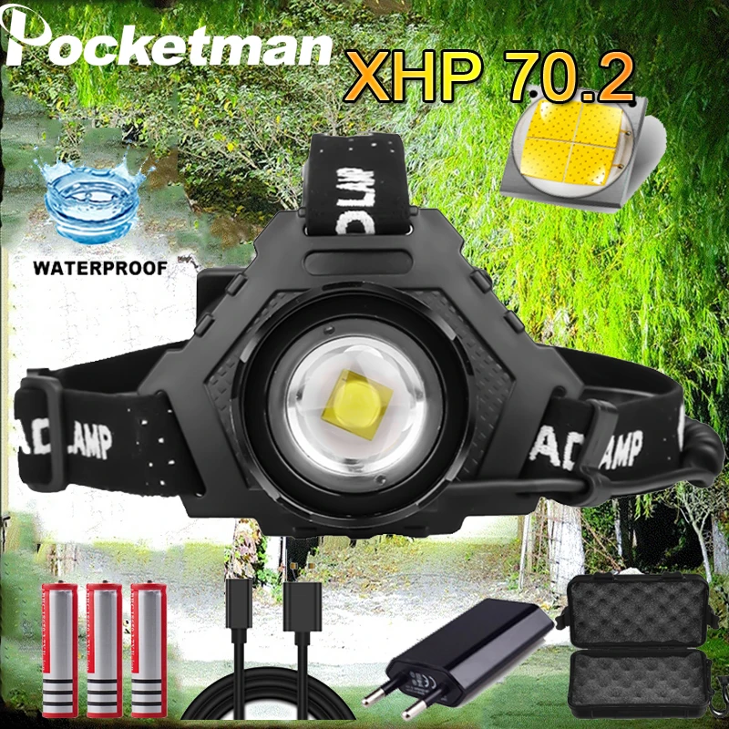 

80000LM Super bright Headlamp XHP70 LED Head lamp USB Rechargeable Head Light Zoom Head Lamp Waterproof torch 18650 Camping