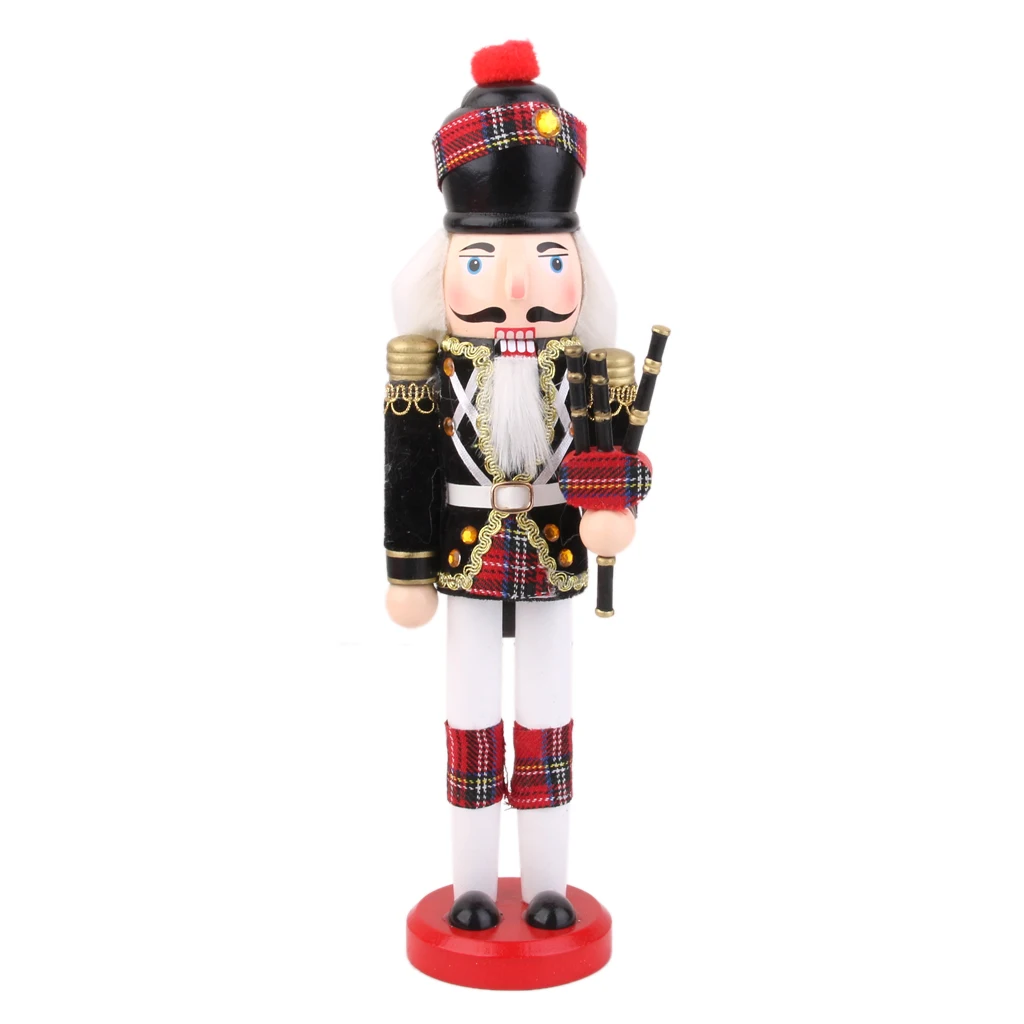 30cm Holiday Soldier w/ Bagpipes Wooden Traditional Christmas Solider Toy Soldier with Bagpipes Plaid Nutcracker Gift Toy