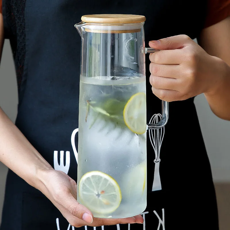 1L/1.2L холодной Стекло бутылка для воды емкость-чайник Прозрачный Большой Емкость термостойкие стакана воды кастрюля с ручкой из чайник кувшины