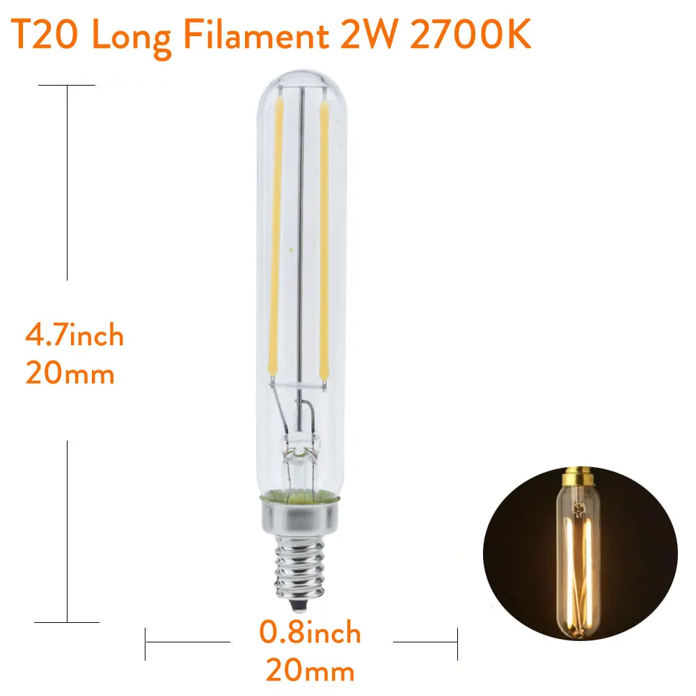 Dimmable T20 C7 E12 110V Светодиодный светильник 0,5 W 1W 2W Светодиодный светильник E14 220V Ретро Мини светодиодный светильник Edison холодильник 240V 130V - Испускаемый цвет: T20 Long filament 2W