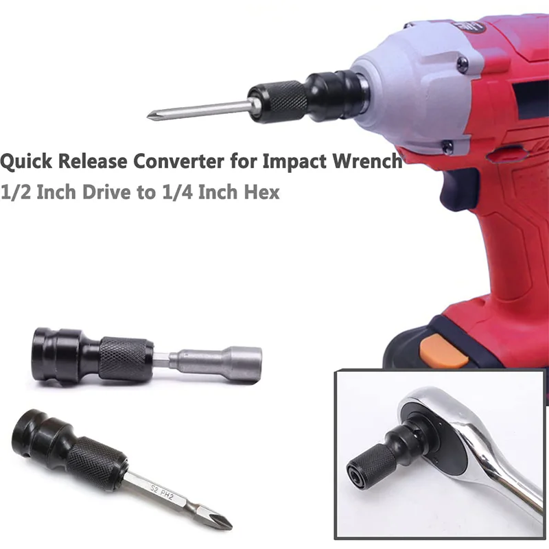 Adaptateur prise carrée 1/2" femelle vers hexagonale 1/4" mâle à dégagement rapide