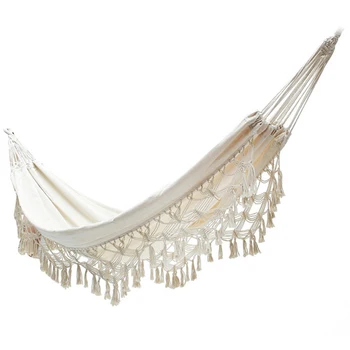 

Camping Pure Double Hammocks Outdoor Backyard Canvas Tassel Sleeping Swing Beds for Home Garden Laying Accessories