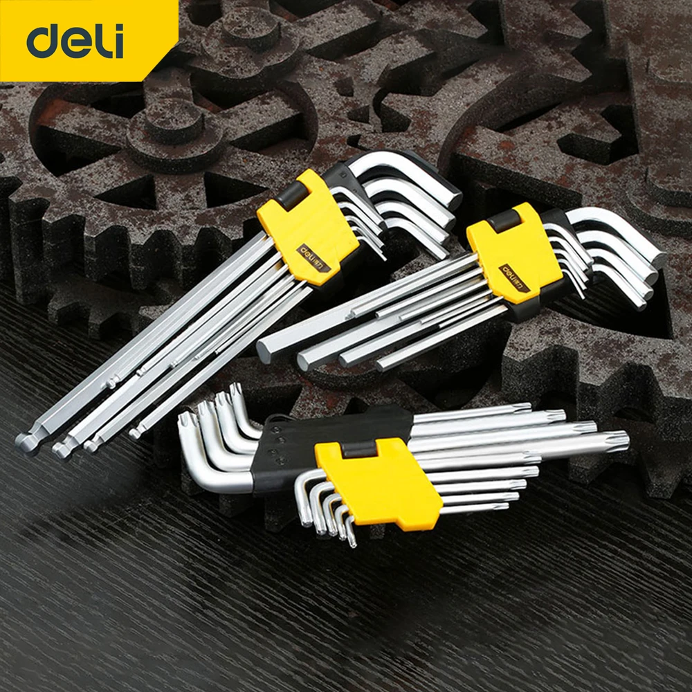 

Deli Allen Key Set Hex Wrench Screwdriver Set Hexagon Spanner Universal 9Pcs Ball End Torx Star Keys Tool L Type Hand Tools Kit