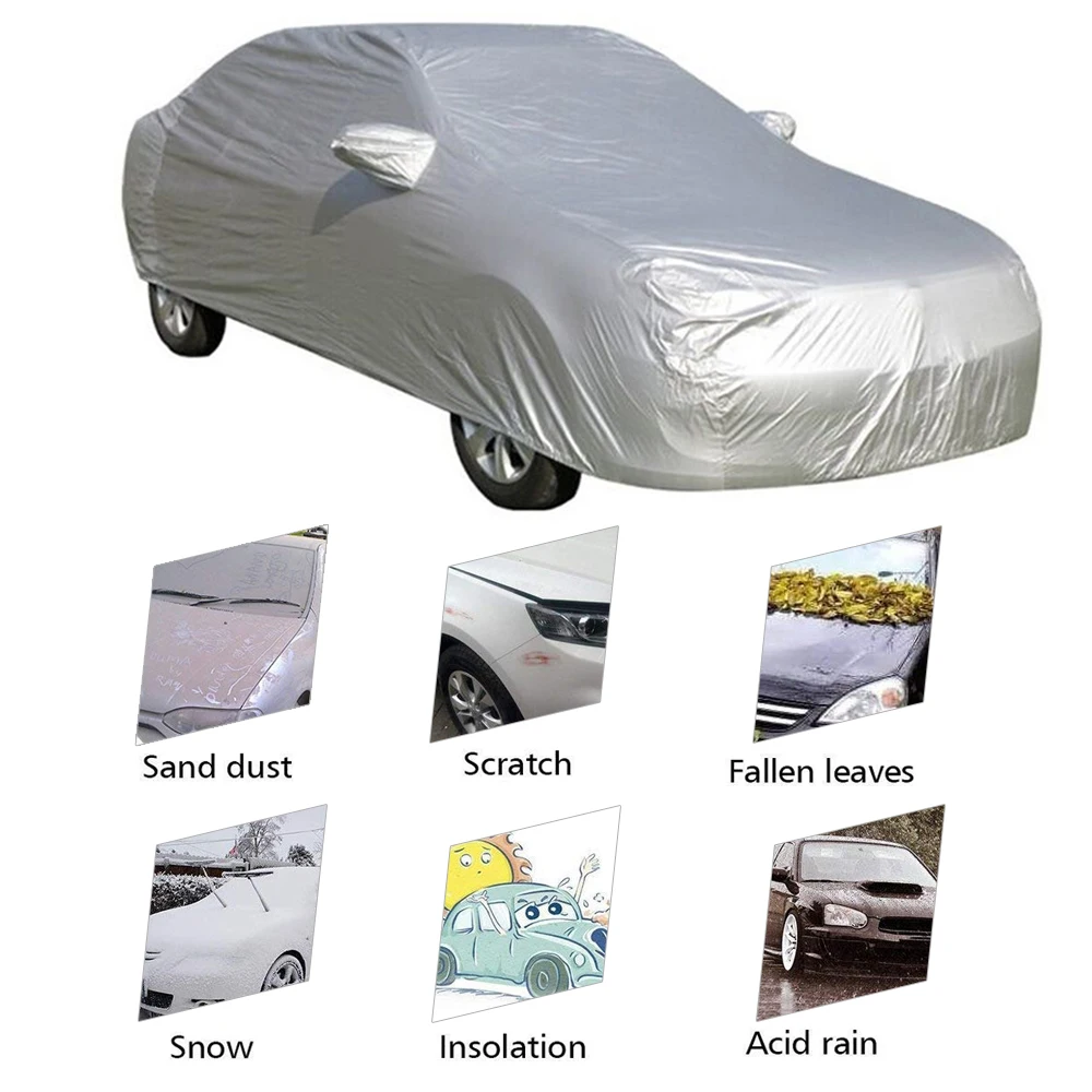 Kkmoon Full Car Cover Indoor Outdoor Sunscreen Heat Protection Dustproof Anti-UV Scratch Resistant Sedan Universal Suit M