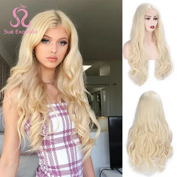 

SUe EXQUISITE Blonde Lace Front Wigs for Women Long Wavy Mid-point for Synthetic Women's Wigs Natural Hairline Full Wigs