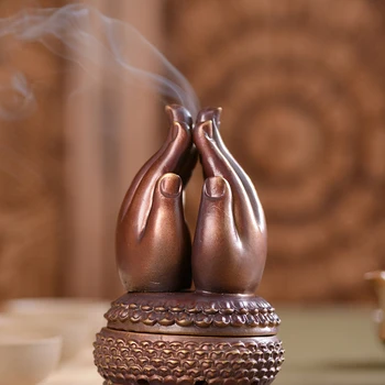 

Retro Zen Buddhist Incense Burners Buddha Hand Temple Decoration Buddha Hand Decor Censer Insensario Copper Pure Burner L