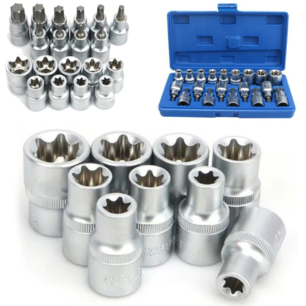 

19pcs Kit Socket Torx 1/2 T20-T70 E-type 1/2 F10-E24 Spanner Wrench Head Tools