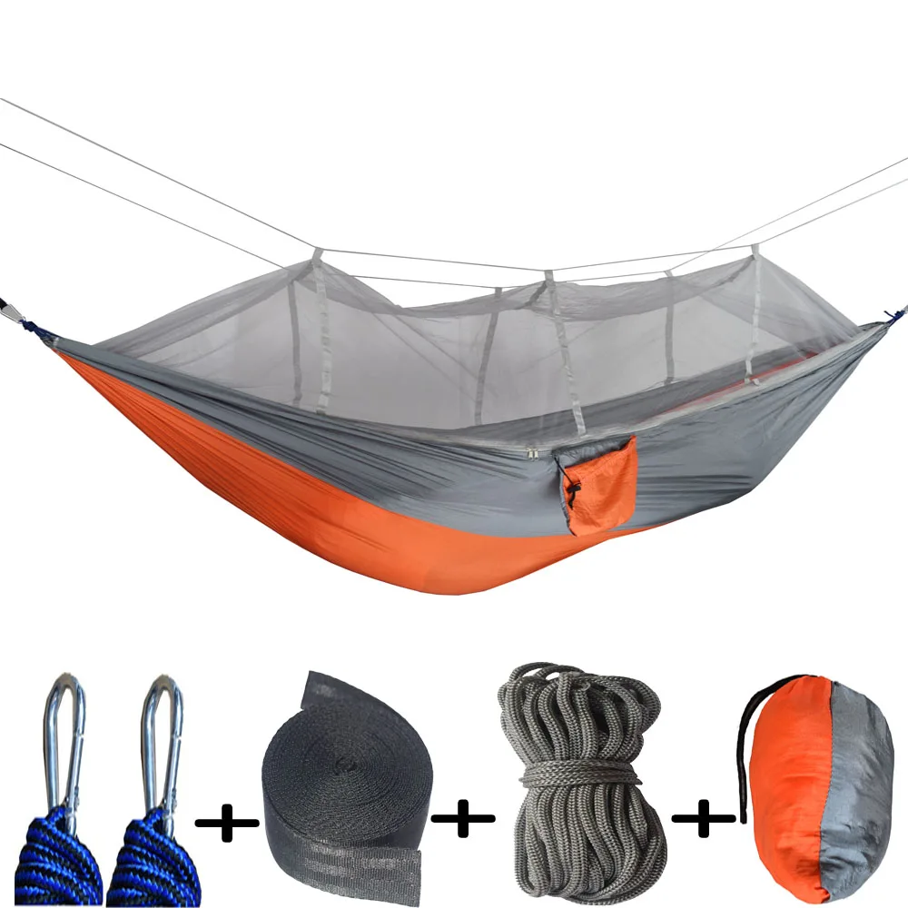 Single Person Portable Parachute Fabric Mosquito Net Hammock for Indoor Outdoor.