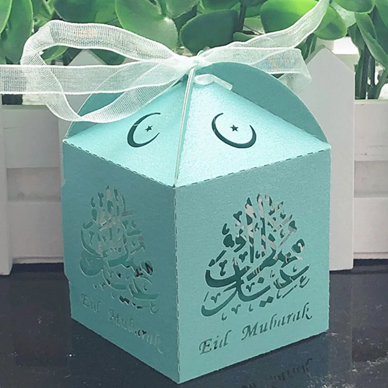 10-20 Ramadan Decor Happy EID Mubarak Laser Cut Candy Gift Boxes Ribbon Box Bags 