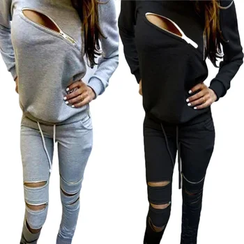 

Hoodies Sweatpants Women's Sets Casual 2 Pieces Women's Clothing 2019 Spring Tracksuits Sportswear Female Zipper Hole Set