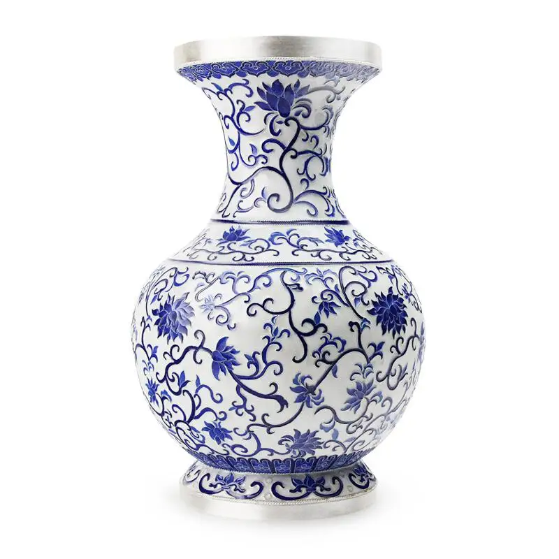Серебряная перегородчатая ваза S999 ручной работы из стерлингового серебра 999 пробы, чайник, чайный набор для мужчин - Цвет: Vase-1260g