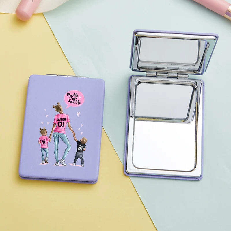 Mom And Baby Pattern 2X Mirror Lovely Personality Portable Round Mirror Mini Makeup Mirror Stylish Gift 3