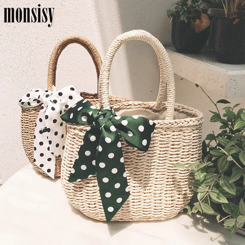 Monsisy New Woven Bag For Women 2020 Straw Girl Basket Tote Summer Holiday Vacation Bohemian Handmade Rattan Beach Bags | Багаж и сумки