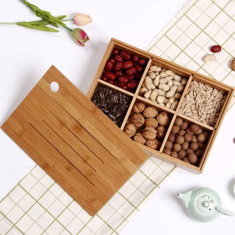 

Wooden Nut Dried Fruit Server Display Candy Box With Lid Snacks Storage Dispenser Plate Tray For Home Party Wedding Decor