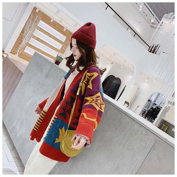 Европейская мода, женский длинный свитер, кардиганы, Vneck Vinatge, повседневные вязанные Джемперы, длинное Вязанное пальто, Модный женский свитер