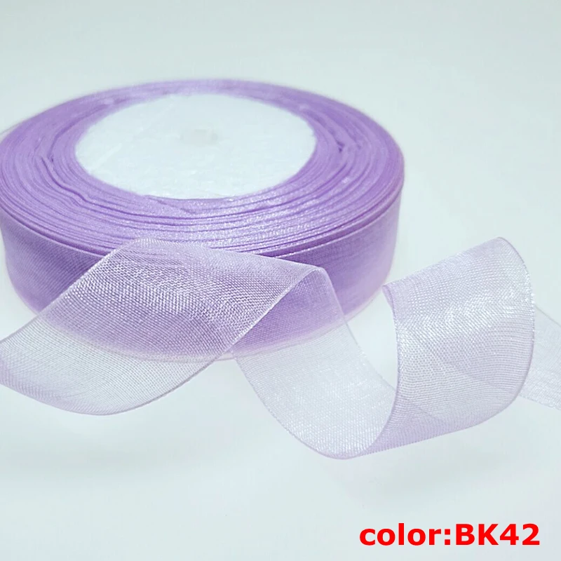 color BK42 HL(50 ярдов/рулон) ленты из органзы оптом украшения, подарочная упаковка Рождество шелковыми лентами кружевной ткани 10/12/15/20/25/40/50 мм - Color: color BK42