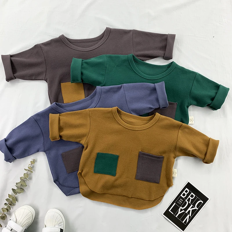 Новые детские футболки на весну-осень повседневные футболки для маленьких девочек и мальчиков, детские пуловеры, топы, BC757
