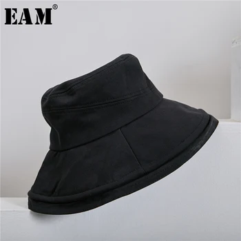 

[EAM] Women Black Brief Split Big Fishermen Hat New Round Dome Temperament Fashion Tide All-match Spring Autumn 2020 1R280