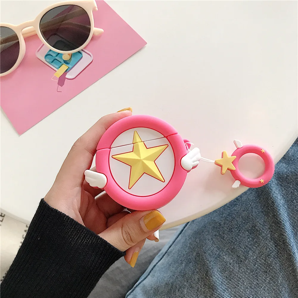 Card Captor Sakura Magic Wand Star Silicone Case For Airpods Apple Finger Strap Lanyard Earphone Protective Bag Box Shockproof