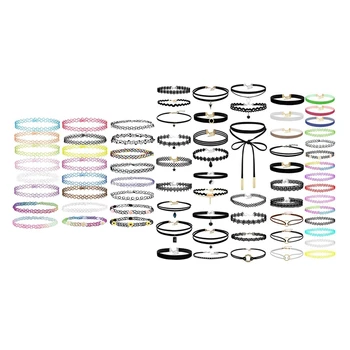 

74 Pcs Accessories: 24Pcs Necklace Gothic Henna Tattoo Stretch Jewelry Value Pack & 50Pcs Choker Necklaces Set