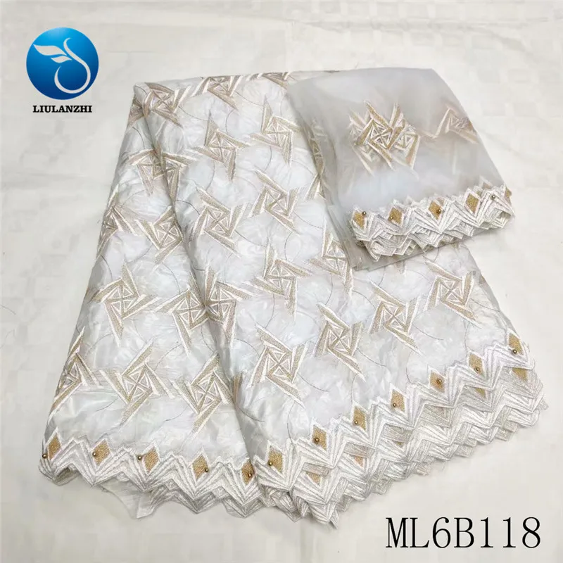 

LIULANZHI african bazin fabrics New design embroidery cotton bazin lace fabric with stones 5+2yards riche getzner fabric ML6B118