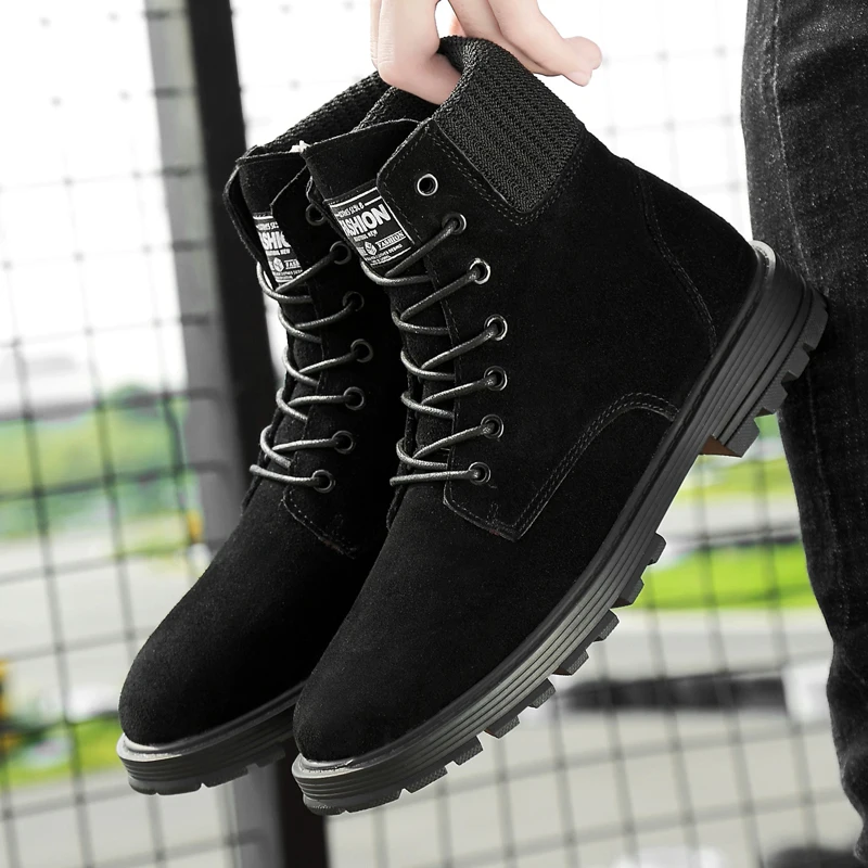 

2019 new spring and autumn Martin boots men in the fashion plus velvet casual wild high to help winter shoes men's boots