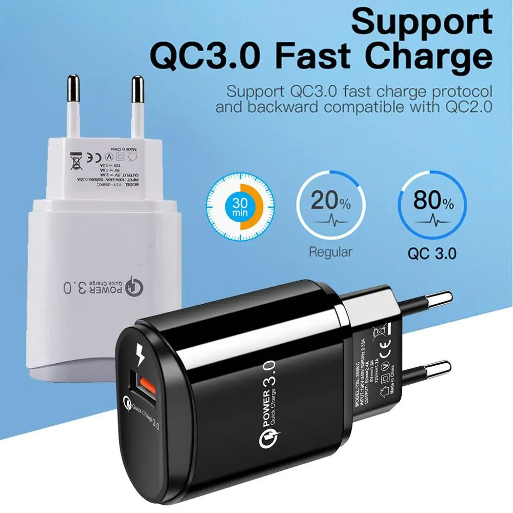 

Feniores Note10+ Plus QC3.0 USB Port Charger Fast Charge EU Plug Wall Adapter Mobile Universal Charging For Samsung For iPhone