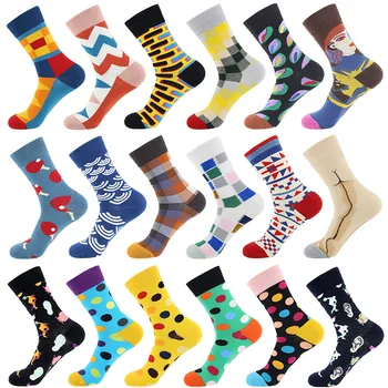 

Ladies autumn and winter new multi-color wave point grid racket geometry tube cotton personality tide socks