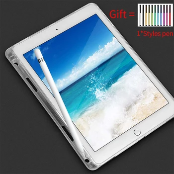 

Transparent Case with Pencil Holder For New iPad 2018 2017 Air 2 1 Pro 9.7 inch Rubber Clear Cover Tablet Soft Silicone Case